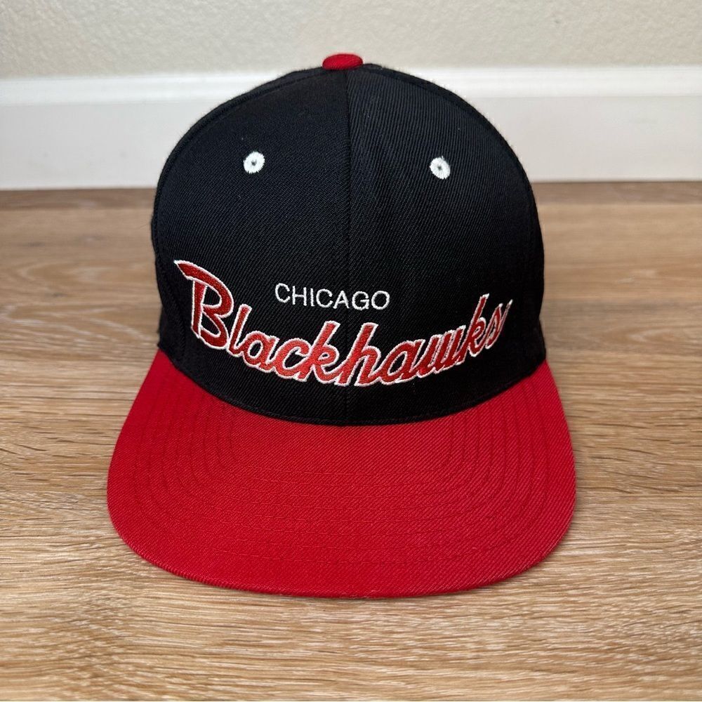 Mitchell & Ness 100% Wool Vintage Hockey Black Red Snapback Hat
